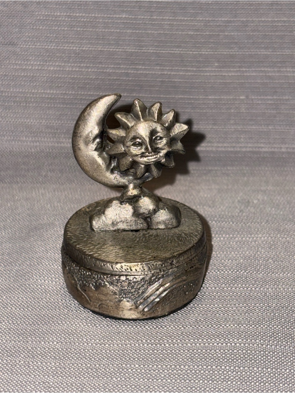 Vintage Sun and Moon Decorative Trinket Box - Silver Finish